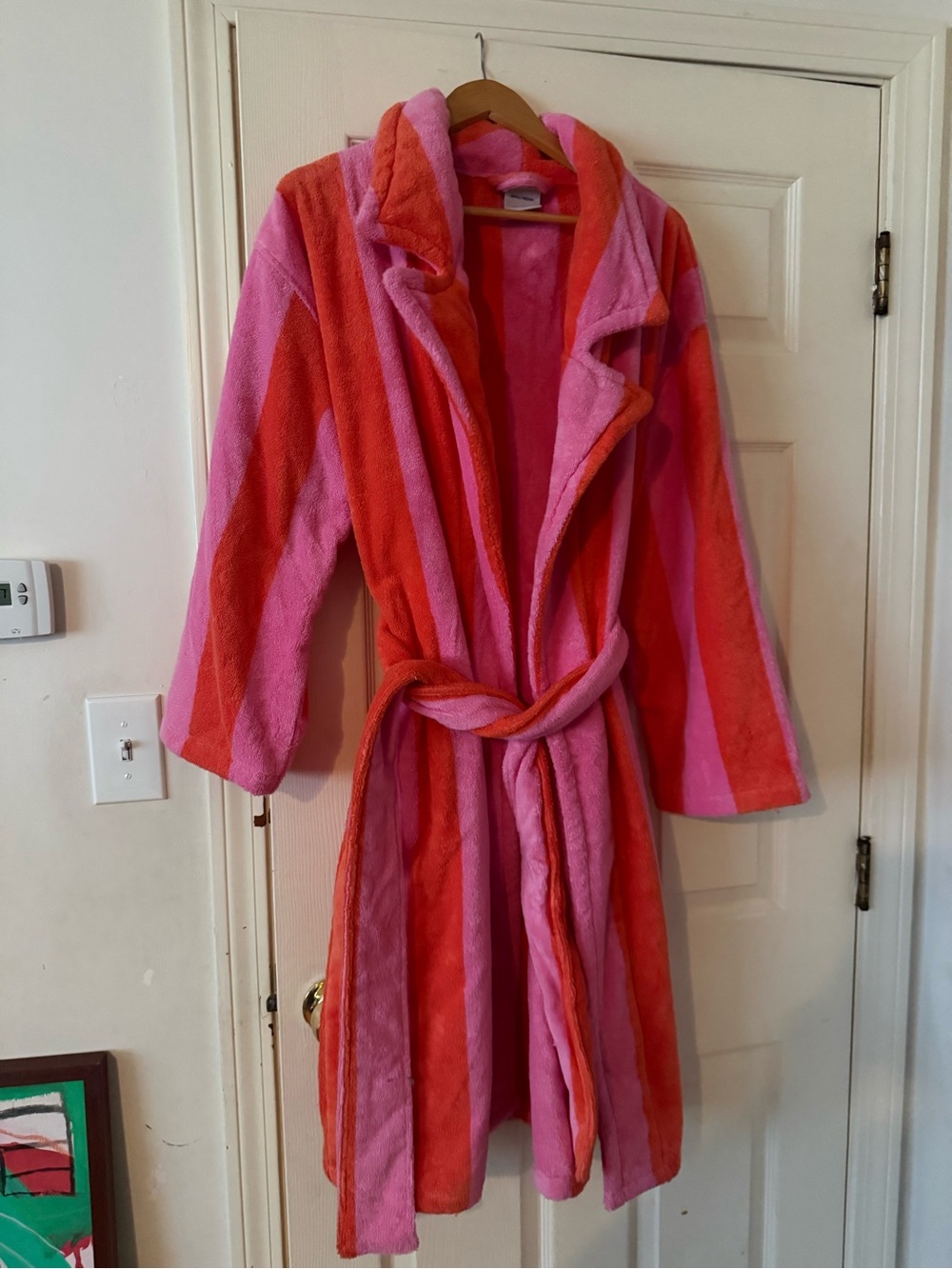 Pink & Red Striped Plush Women's Robe Coat